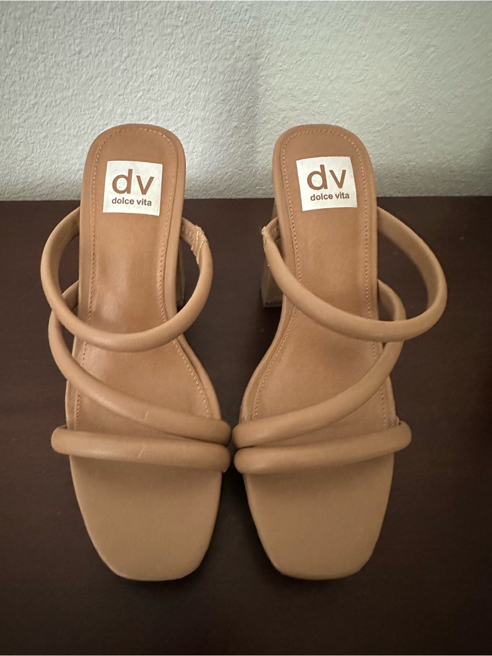 Dolce Vita Beige/Tan Triple-Strap Block Heel Sandals